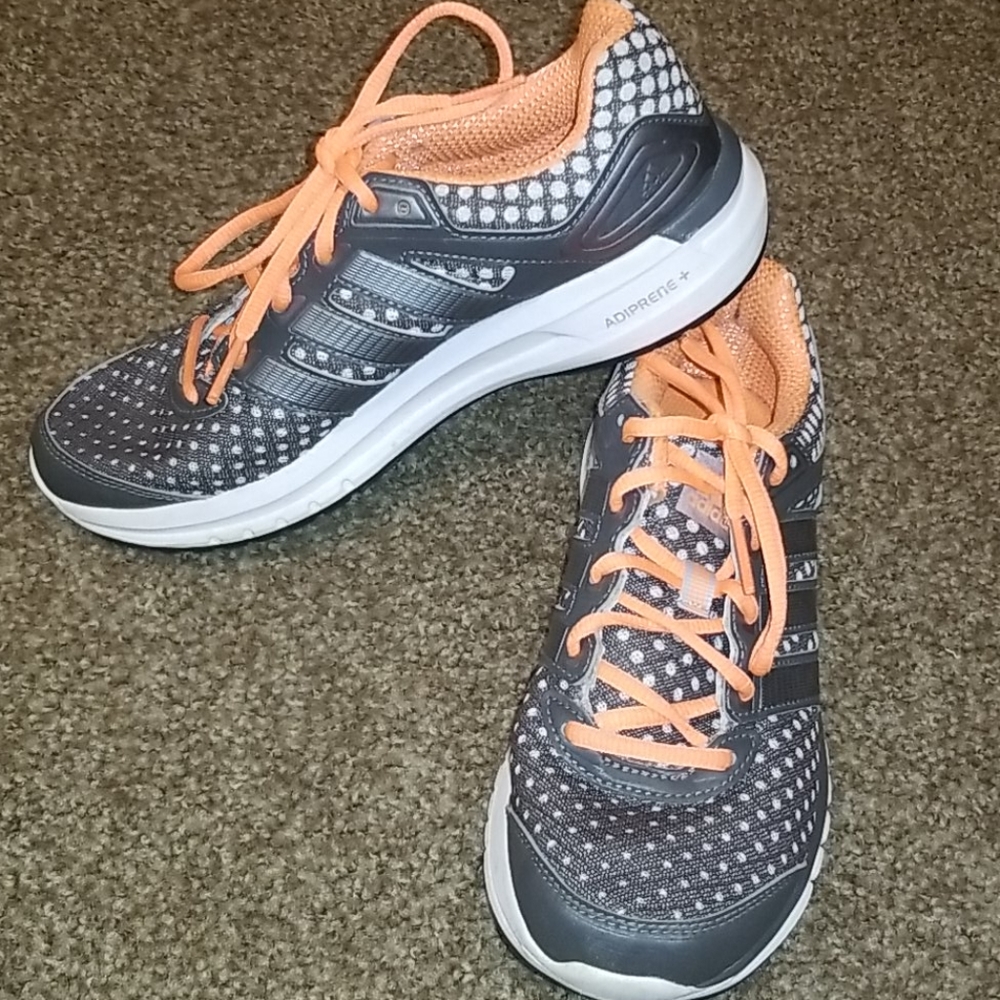 Gray and orange polka dot adidas